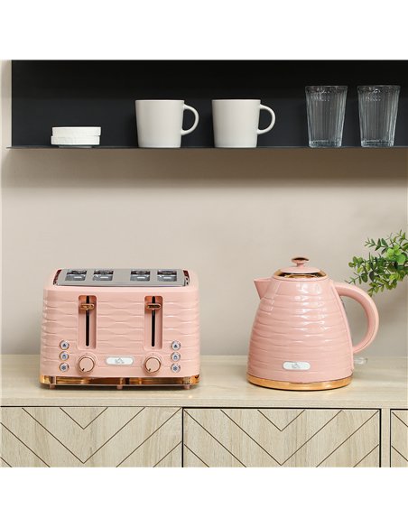 HOMCOM 3000W 1.7L Kettle & 4 Slice Toaster, Kettle and Toaster Set with 7 Browning Controls and Crumb Tray, Light Pink - pic 168712 | FastDaddyshop