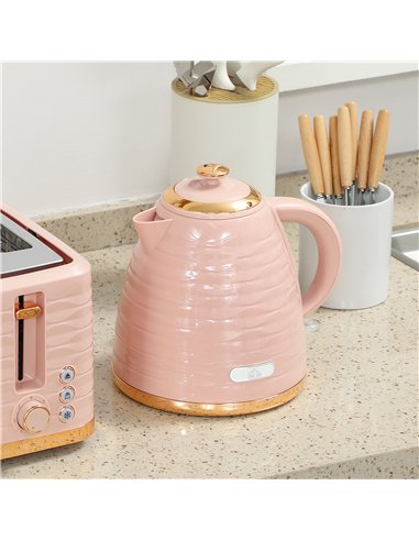 HOMCOM 3000W 1.7L Kettle & 4 Slice Toaster, Kettle and Toaster Set with 7 Browning Controls and Crumb Tray, Light Pink