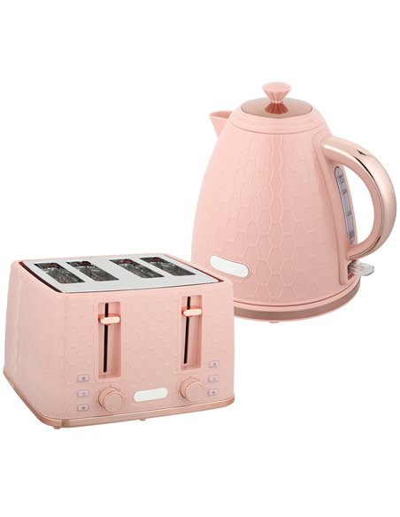 HOMCOM Kettle and Toaster Set, 1.7L 3000W Fast Boil Jug Kettle, 4 Slice Toaster with 7 Level Browning Controls, Light Pink - pic 168715 | FastDaddyshop