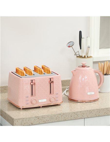HOMCOM Kettle and Toaster Set, 1.7L 3000W Fast Boil Jug Kettle, 4 Slice Toaster with 7 Level Browning Controls, Light Pink - pic 168716 | FastDaddyshop