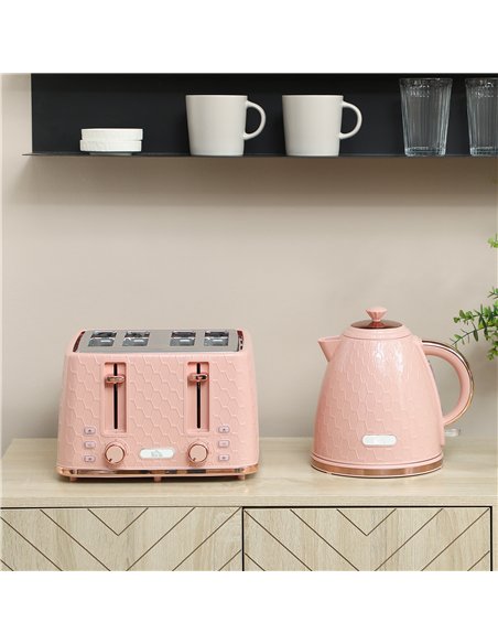 HOMCOM Kettle and Toaster Set, 1.7L 3000W Fast Boil Jug Kettle, 4 Slice Toaster with 7 Level Browning Controls, Light Pink - pic 168721 | FastDaddyshop