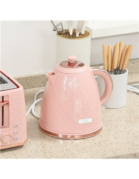 HOMCOM Kettle and Toaster Set, 1.7L 3000W Fast Boil Jug Kettle, 4 Slice Toaster with 7 Level Browning Controls, Light Pink - pic 168722 | FastDaddyshop