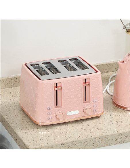 HOMCOM Kettle and Toaster Set, 1.7L 3000W Fast Boil Jug Kettle, 4 Slice Toaster with 7 Level Browning Controls, Light Pink - pic 168723 | FastDaddyshop