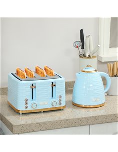 HOMCOM 3000W 1.7L Kettle & 4 Slice Toaster, Kettle and Toaster Set with 7 Browning Controls and Crumb Tray, Light Blue 2