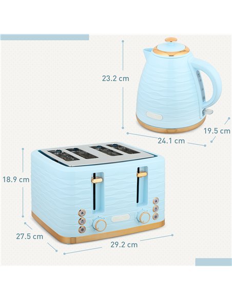 HOMCOM 3000W 1.7L Kettle & 4 Slice Toaster, Kettle and Toaster Set with 7 Browning Controls and Crumb Tray, Light Blue - pic 168726 | FastDaddyshop
