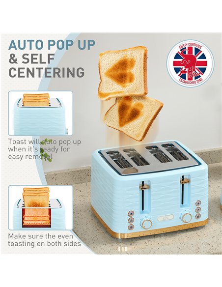 HOMCOM 3000W 1.7L Kettle & 4 Slice Toaster, Kettle and Toaster Set with 7 Browning Controls and Crumb Tray, Light Blue - pic 168729 | FastDaddyshop