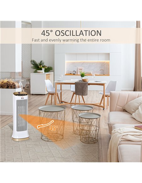 Homcom Ceramic 45° Oscillating Space Heater with Remote, Timer, LED Panel, White - pic 16873 | FastDaddyshop