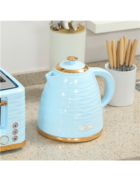HOMCOM 3000W 1.7L Kettle & 4 Slice Toaster, Kettle and Toaster Set with 7 Browning Controls and Crumb Tray, Light Blue - pic 168731 | FastDaddyshop