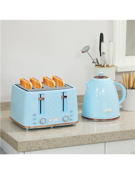 HOMCOM Kettle and Toaster Set, 1.7L 3000W Fast Boil Jug Kettle, 4 Slice Toaster with 7 Level Browning Controls, Light Blue - pic 168734 | FastDaddyshop