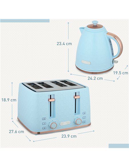 HOMCOM Kettle and Toaster Set, 1.7L 3000W Fast Boil Jug Kettle, 4 Slice Toaster with 7 Level Browning Controls, Light Blue - pic 168735 | FastDaddyshop
