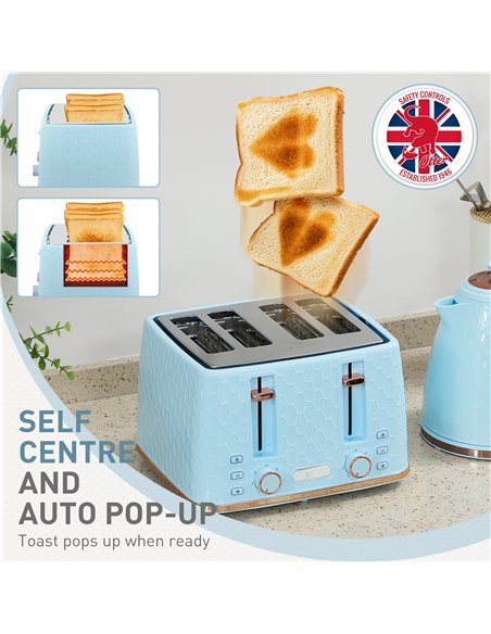 HOMCOM Kettle and Toaster Set, 1.7L 3000W Fast Boil Jug Kettle, 4 Slice Toaster with 7 Level Browning Controls, Light Blue - pic 168738 | FastDaddyshop
