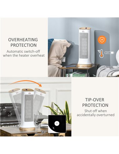 Homcom Ceramic 45° Oscillating Space Heater with Remote, Timer, LED Panel, White