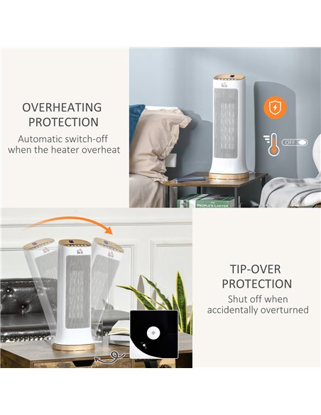 Homcom Ceramic 45° Oscillating Space Heater with Remote, Timer, LED Panel, White - pic 16874 | FastDaddyshop