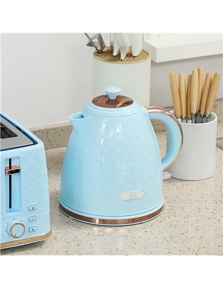 HOMCOM Kettle and Toaster Set, 1.7L 3000W Fast Boil Jug Kettle, 4 Slice Toaster with 7 Level Browning Controls, Light Blue - pic 168740 | FastDaddyshop
