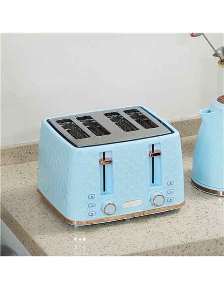 HOMCOM Kettle and Toaster Set, 1.7L 3000W Fast Boil Jug Kettle, 4 Slice Toaster with 7 Level Browning Controls, Light Blue - pic 168741 | FastDaddyshop