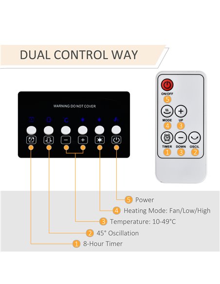 Homcom Ceramic 45° Oscillating Space Heater with Remote, Timer, LED Panel, White - pic 16875 | FastDaddyshop