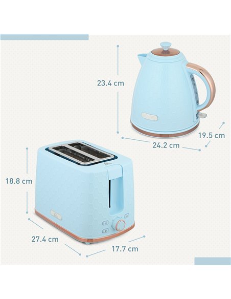 HOMCOM 1.7L 3000W Fast Boil Kettle & 2 Slice Toaster Set, Kettle and Toaster Set with Auto Shut Off, Browning Controls, Light Bl - pic 168753 | FastDaddyshop