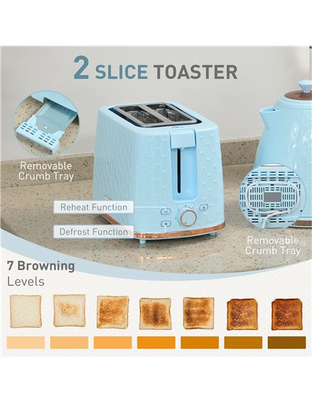 HOMCOM 1.7L 3000W Fast Boil Kettle & 2 Slice Toaster Set, Kettle and Toaster Set with Auto Shut Off, Browning Controls, Light Bl - pic 168755 | FastDaddyshop