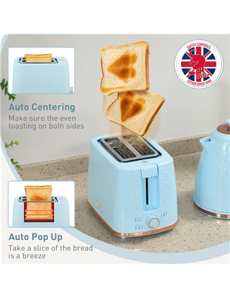 HOMCOM 1.7L 3000W Fast Boil Kettle & 2 Slice Toaster Set, Kettle and Toaster Set with Auto Shut Off, Browning Controls, Light Bl - pic 168756 | FastDaddyshop