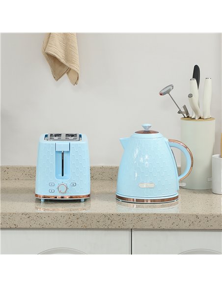 HOMCOM 1.7L 3000W Fast Boil Kettle & 2 Slice Toaster Set, Kettle and Toaster Set with Auto Shut Off, Browning Controls, Light Bl - pic 168757 | FastDaddyshop