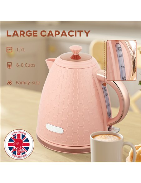 HOMCOM 3kW Rapid Boil Honeycomb Kettle - Light Pink - pic 168764 | FastDaddyshop