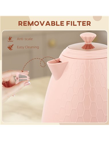 HOMCOM 3kW Rapid Boil Honeycomb Kettle - Light Pink