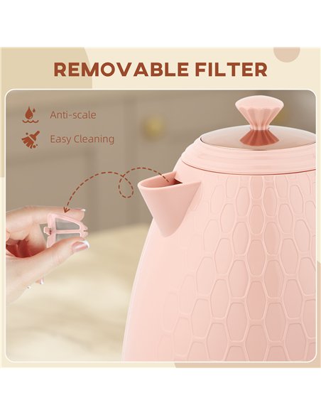 HOMCOM 3kW Rapid Boil Honeycomb Kettle - Light Pink - pic 168766 | FastDaddyshop