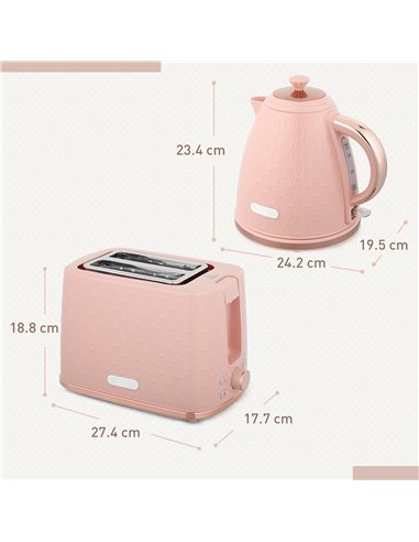 HOMCOM 1.7L 3000W Fast Boil Kettle & 2 Slice Toaster Set, Kettle and Toaster Set with Auto Shut Off, Browning Controls, Light Pi