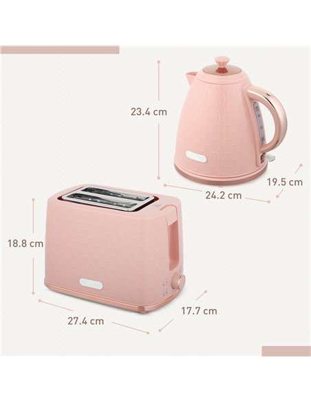 HOMCOM 1.7L 3000W Fast Boil Kettle & 2 Slice Toaster Set, Kettle and Toaster Set with Auto Shut Off, Browning Controls, Light Pi - pic 168771 | FastDaddyshop