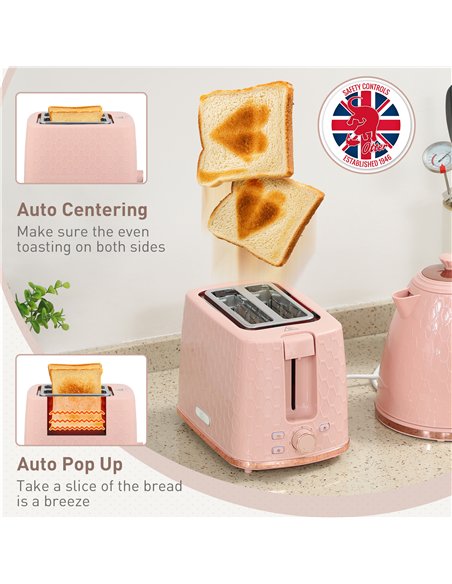 HOMCOM 1.7L 3000W Fast Boil Kettle & 2 Slice Toaster Set, Kettle and Toaster Set with Auto Shut Off, Browning Controls, Light Pi - pic 168774 | FastDaddyshop
