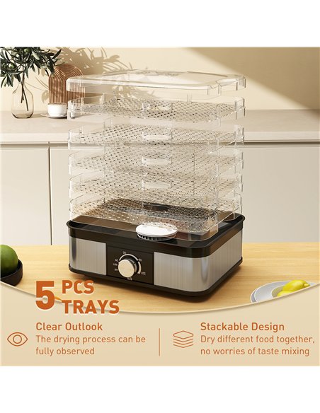 HOMCOM 5 Tier Food Dehydrator, 245W Stainless Steel Food Dryer Machine with Adjustable Temperature for Drying Fruit, Meat, Veget - pic 168791 | FastDaddyshop