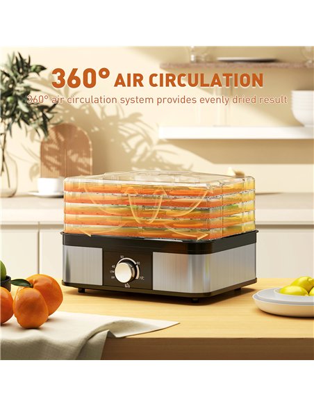 HOMCOM 5 Tier Food Dehydrator, 245W Stainless Steel Food Dryer Machine with Adjustable Temperature for Drying Fruit, Meat, Veget - pic 168792 | FastDaddyshop