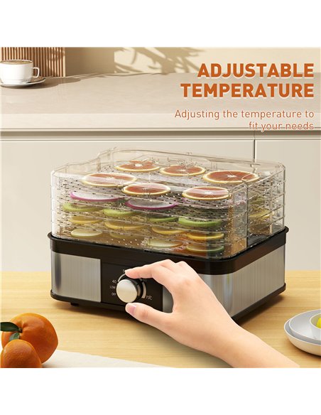 HOMCOM 5 Tier Food Dehydrator, 245W Stainless Steel Food Dryer Machine with Adjustable Temperature for Drying Fruit, Meat, Veget - pic 168793 | FastDaddyshop