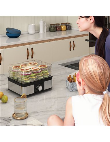 HOMCOM 5 Tier Food Dehydrator, 245W Stainless Steel Food Dryer Machine with Adjustable Temperature for Drying Fruit, Meat, Veget