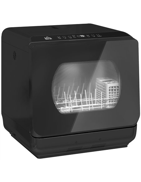 HOMCOM Table Top Dishwasher with Built-in 6L Water Tank, Mini Countertop Dishwasher with 6 Programs, 4 Place Settings, Black - pic 168796 | FastDaddyshop