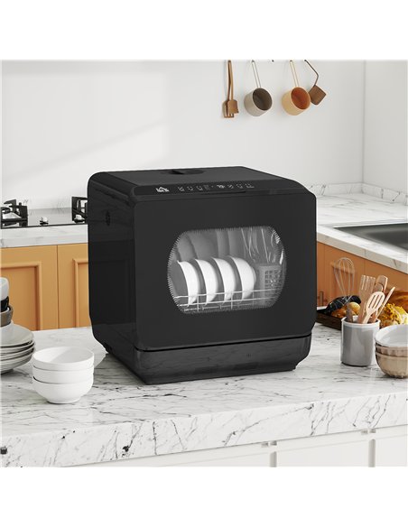 HOMCOM Table Top Dishwasher with Built-in 6L Water Tank, Mini Countertop Dishwasher with 6 Programs, 4 Place Settings, Black - pic 168797 | FastDaddyshop