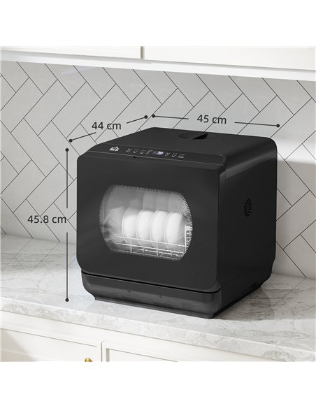 HOMCOM Table Top Dishwasher with Built-in 6L Water Tank, Mini Countertop Dishwasher with 6 Programs, 4 Place Settings, Black - pic 168798 | FastDaddyshop