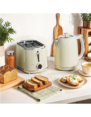HOMCOM Polished Retro 40-100°C Kettle and Toaster Set - Grey