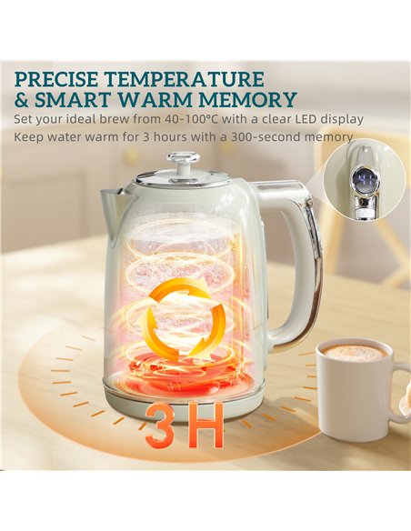 HOMCOM Polished Retro 40-100°C Kettle and Toaster Set - Grey - pic 168818 | FastDaddyshop