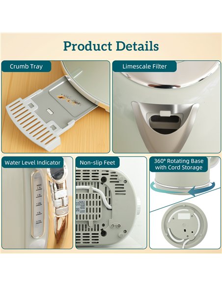 HOMCOM Polished Retro 40-100°C Kettle and Toaster Set - Grey - pic 168822 | FastDaddyshop
