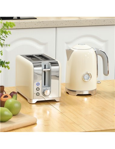 HOMCOM Retro Toaster and Kettle Set - Cream