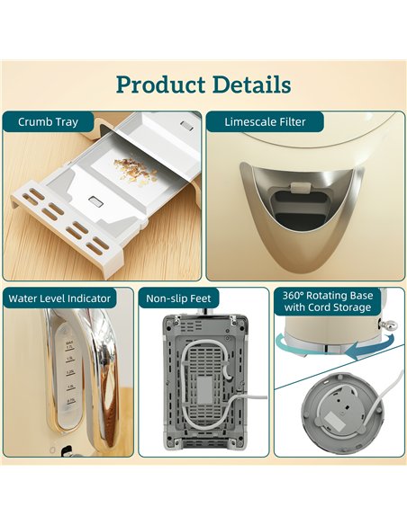 HOMCOM Retro Toaster and Kettle Set - Cream - pic 168831 | FastDaddyshop