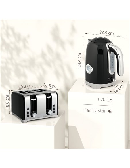 HOMCOM Retro 3000W Kettle and Toaster Set - Black - pic 168834 | FastDaddyshop