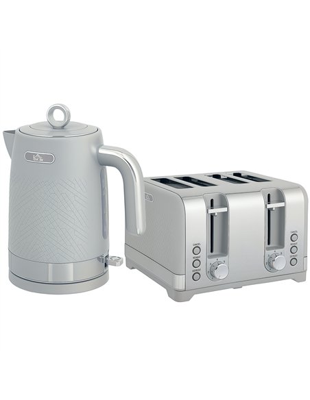 HOMCOM Sleek Textured Kettle and Four-Slice Toaster Set - Grey - pic 168841 | FastDaddyshop