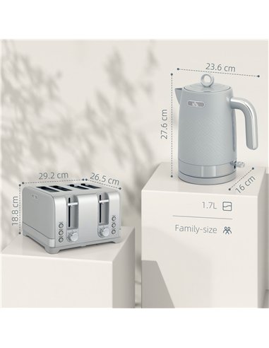HOMCOM Sleek Textured Kettle and Four-Slice Toaster Set - Grey
