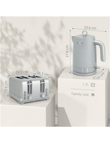HOMCOM Sleek Textured Kettle and Four-Slice Toaster Set - Grey - pic 168843 | FastDaddyshop