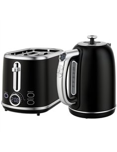 HOMCOM Polished Retro 40-100°C Kettle and Toaster Set - Black