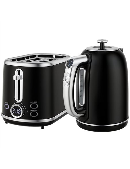HOMCOM Polished Retro 40-100°C Kettle and Toaster Set - Black - pic 168850 | FastDaddyshop