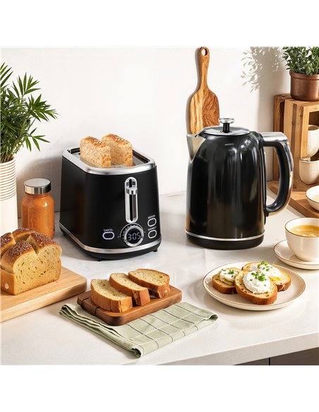 HOMCOM Polished Retro 40-100°C Kettle and Toaster Set - Black - pic 168851 | FastDaddyshop
