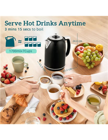 HOMCOM Polished Retro 40-100°C Kettle and Toaster Set - Black - pic 168852 | FastDaddyshop